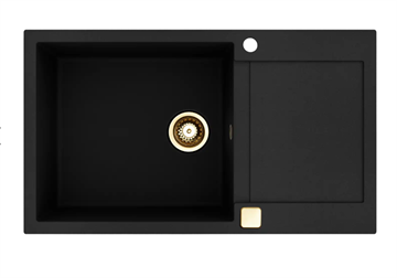 Lavabo Saturn 860 Køkkenvask 86x50cm med afsætningsbakke m/PVD messing strainer, Nedfældning